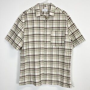 NEW Topman Shirt Mens Medium Tan Beige Plaid Short Sleeve Shirt Button Up NWOT